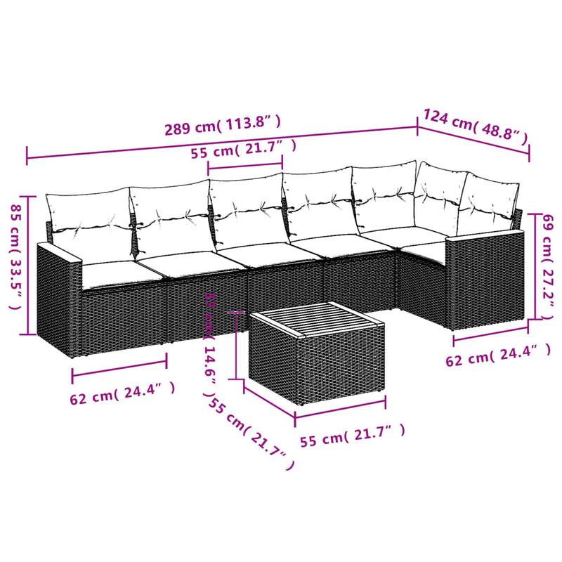 7 Piece Garden Sofa Set with Cushions Black Poly Rattan Payday Deals