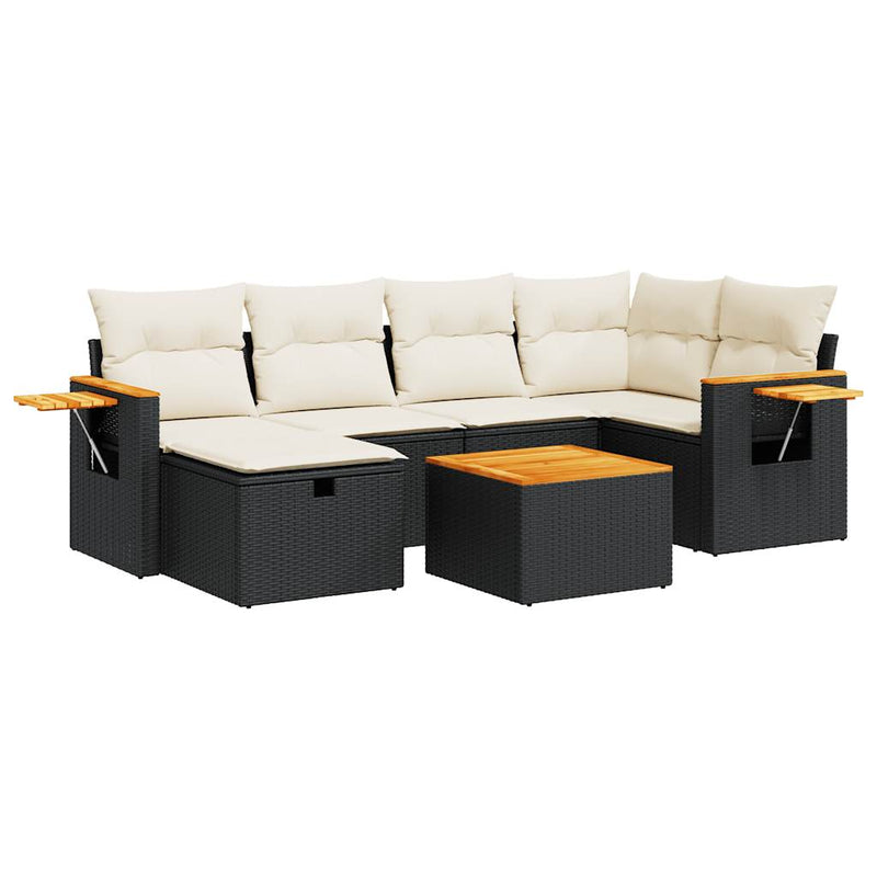 7 Piece Garden Sofa Set with Cushions Black Poly Rattan Payday Deals