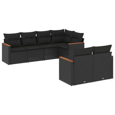 7 Piece Garden Sofa Set with Cushions Black Poly Rattan Payday Deals