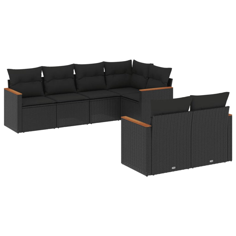 7 Piece Garden Sofa Set with Cushions Black Poly Rattan Payday Deals