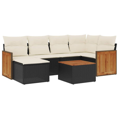 7 Piece Garden Sofa Set with Cushions Black Poly Rattan Payday Deals