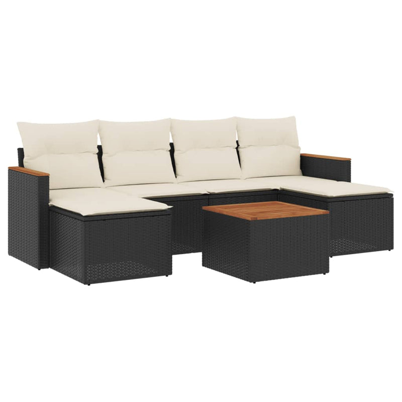 7 Piece Garden Sofa Set with Cushions Black Poly Rattan Payday Deals