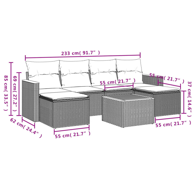 7 Piece Garden Sofa Set with Cushions Black Poly Rattan Payday Deals