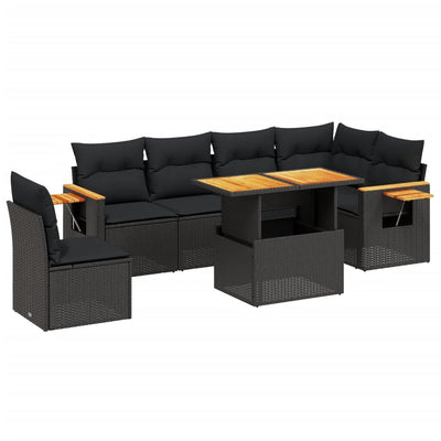 7 Piece Garden Sofa Set with Cushions Black Poly Rattan Payday Deals