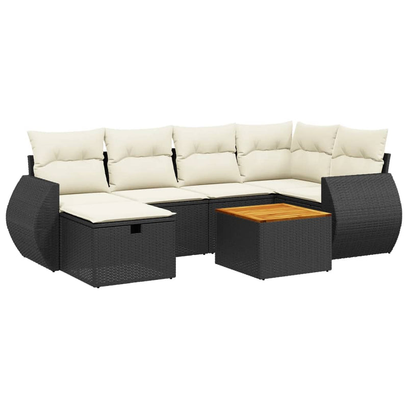 7 Piece Garden Sofa Set with Cushions Black Poly Rattan Payday Deals