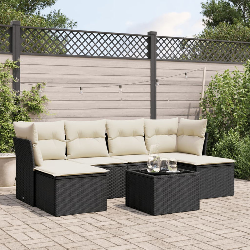 7 Piece Garden Sofa Set with Cushions Black Poly Rattan Payday Deals