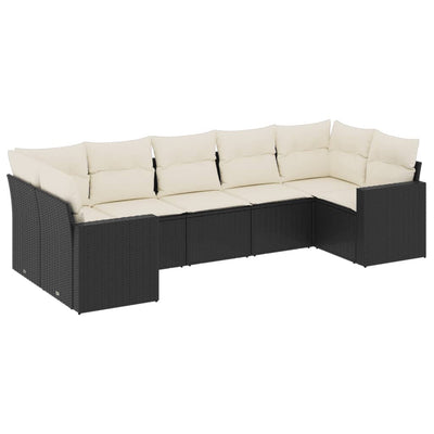 7 Piece Garden Sofa Set with Cushions Black Poly Rattan Payday Deals