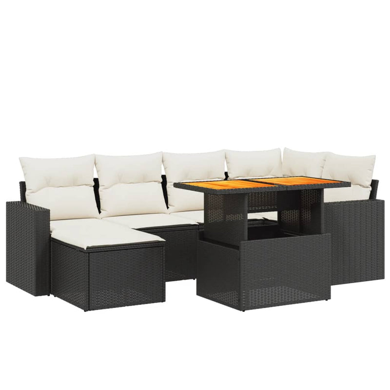 7 Piece Garden Sofa Set with Cushions Black Poly Rattan Payday Deals