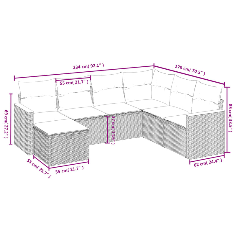7 Piece Garden Sofa Set with Cushions Black Poly Rattan Payday Deals