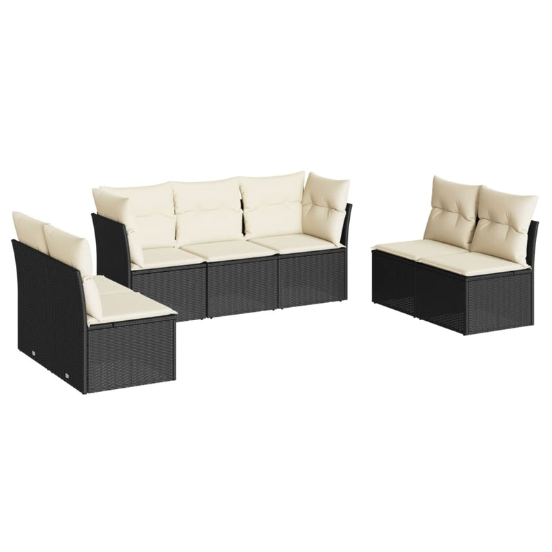 7 Piece Garden Sofa Set with Cushions Black Poly Rattan Payday Deals