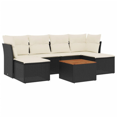 7 Piece Garden Sofa Set with Cushions Black Poly Rattan Payday Deals