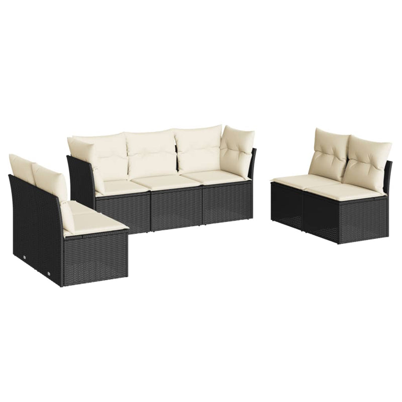 7 Piece Garden Sofa Set with Cushions Black Poly Rattan Payday Deals
