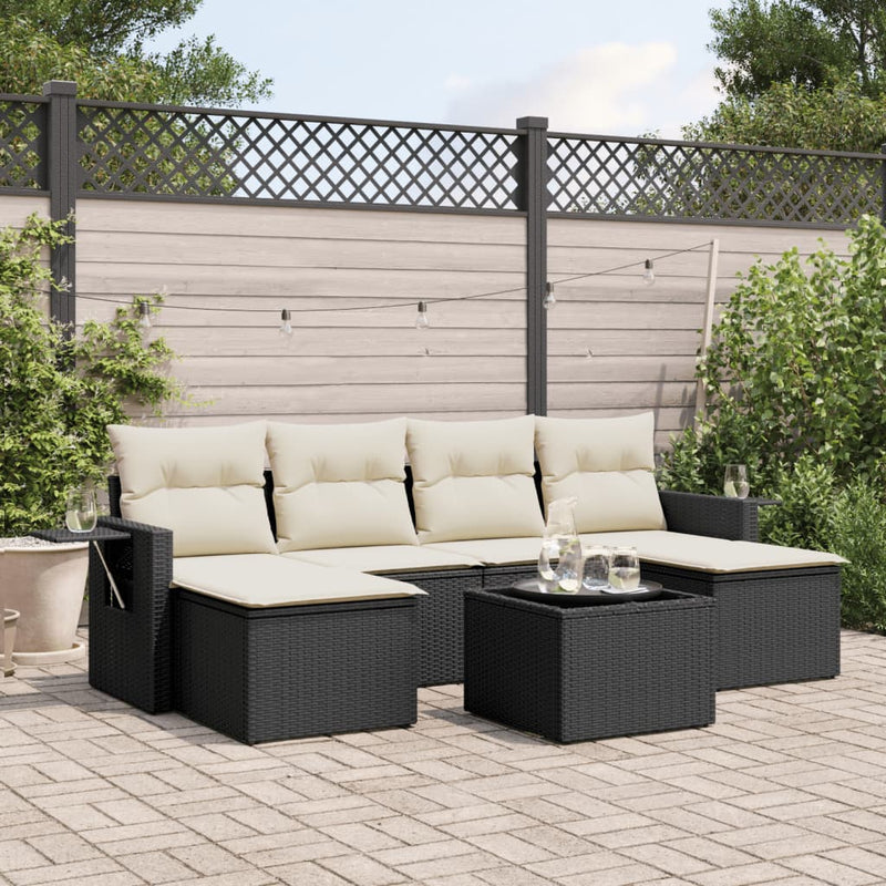 7 Piece Garden Sofa Set with Cushions Black Poly Rattan Payday Deals