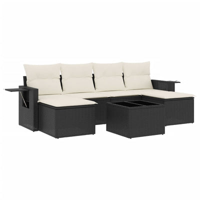 7 Piece Garden Sofa Set with Cushions Black Poly Rattan Payday Deals