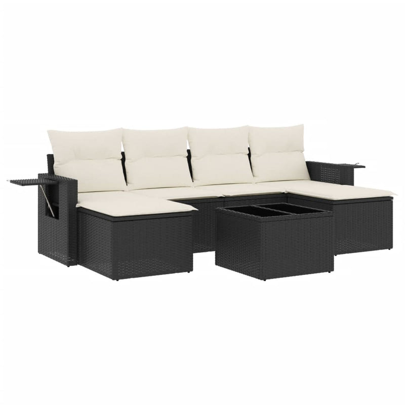 7 Piece Garden Sofa Set with Cushions Black Poly Rattan Payday Deals