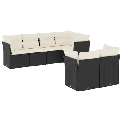 7 Piece Garden Sofa Set with Cushions Black Poly Rattan Payday Deals