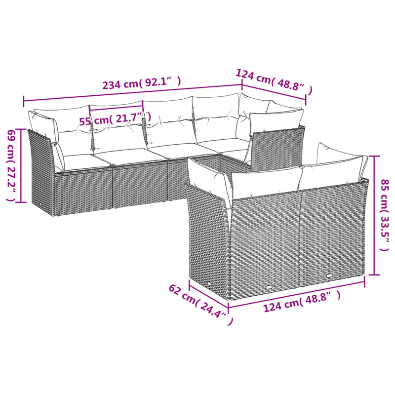 7 Piece Garden Sofa Set with Cushions Black Poly Rattan Payday Deals