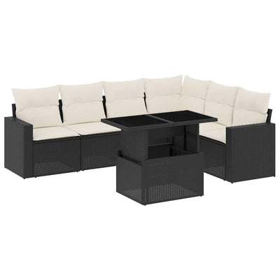7 Piece Garden Sofa Set with Cushions Black Poly Rattan Payday Deals