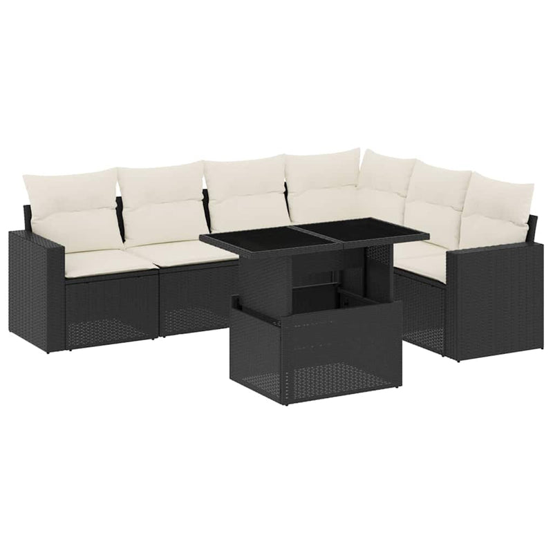 7 Piece Garden Sofa Set with Cushions Black Poly Rattan Payday Deals