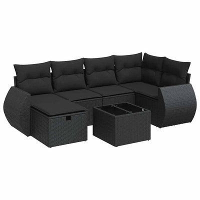 7 Piece Garden Sofa Set with Cushions Black Poly Rattan Payday Deals