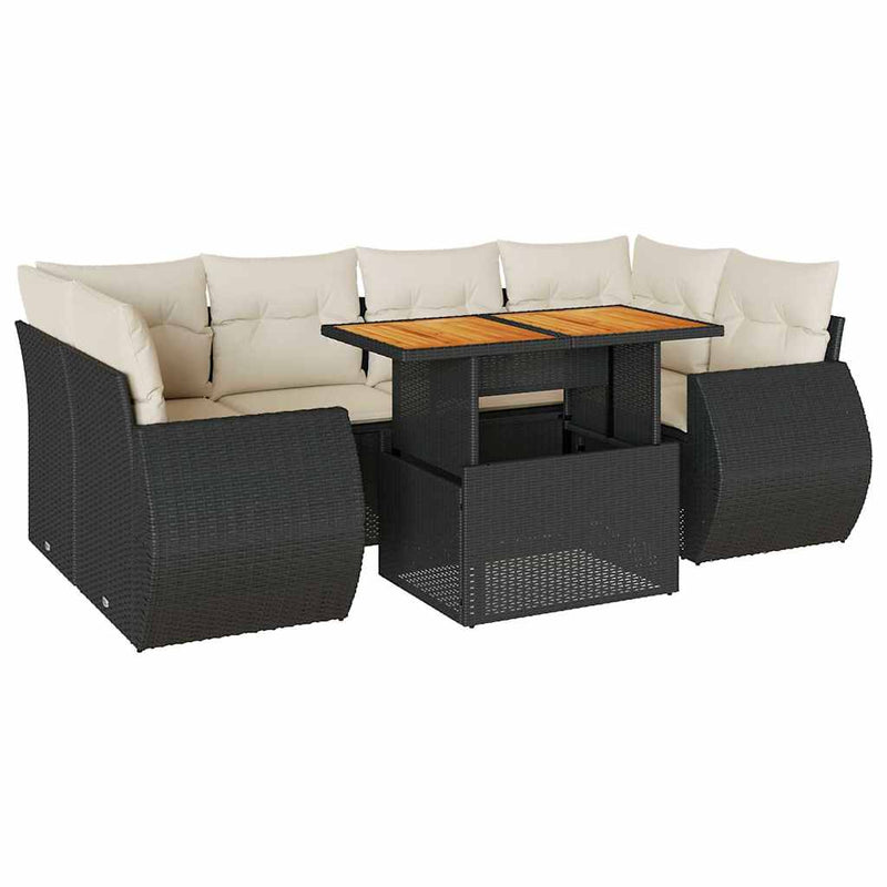 7 Piece Garden Sofa Set with Cushions Black Poly Rattan Payday Deals
