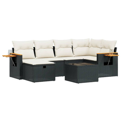 7 Piece Garden Sofa Set with Cushions Black Poly Rattan Payday Deals