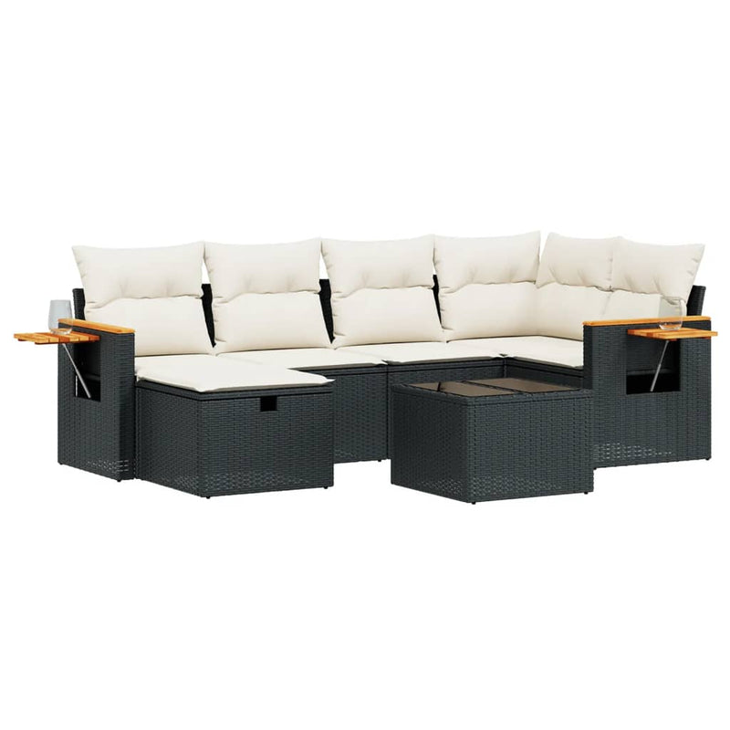 7 Piece Garden Sofa Set with Cushions Black Poly Rattan Payday Deals