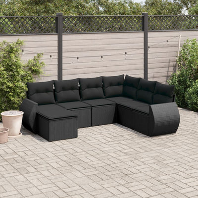 7 Piece Garden Sofa Set with Cushions Black Poly Rattan Payday Deals