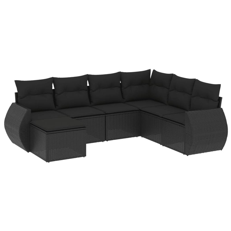 7 Piece Garden Sofa Set with Cushions Black Poly Rattan Payday Deals