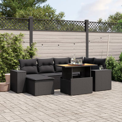 7 Piece Garden Sofa Set with Cushions Black Poly Rattan Payday Deals