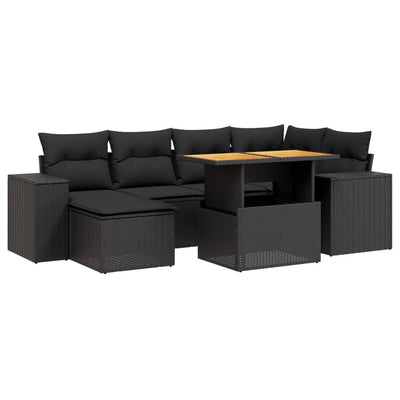 7 Piece Garden Sofa Set with Cushions Black Poly Rattan Payday Deals