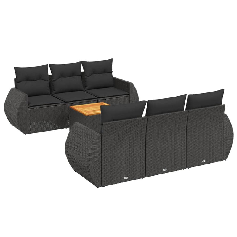 7 Piece Garden Sofa Set with Cushions Black Poly Rattan Payday Deals