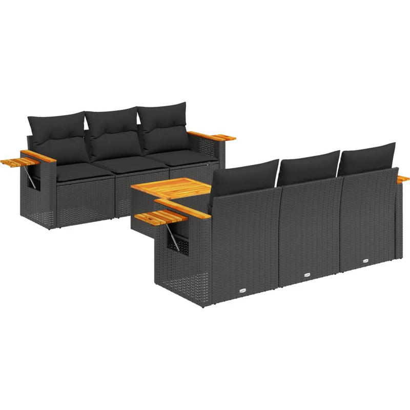 7 Piece Garden Sofa Set with Cushions Black Poly Rattan Payday Deals