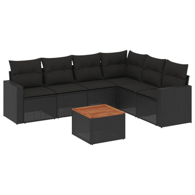 7 Piece Garden Sofa Set with Cushions Black Poly Rattan Payday Deals