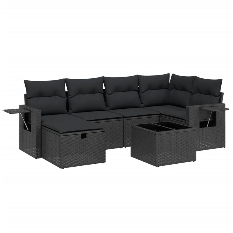 7 Piece Garden Sofa Set with Cushions Black Poly Rattan Payday Deals