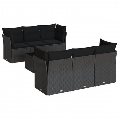 7 Piece Garden Sofa Set with Cushions Black Poly Rattan Payday Deals