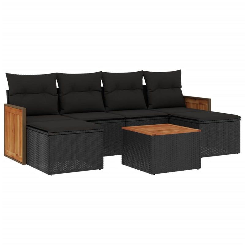 7 Piece Garden Sofa Set with Cushions Black Poly Rattan Payday Deals