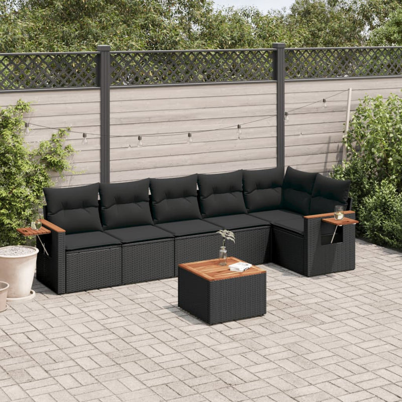 7 Piece Garden Sofa Set with Cushions Black Poly Rattan Payday Deals