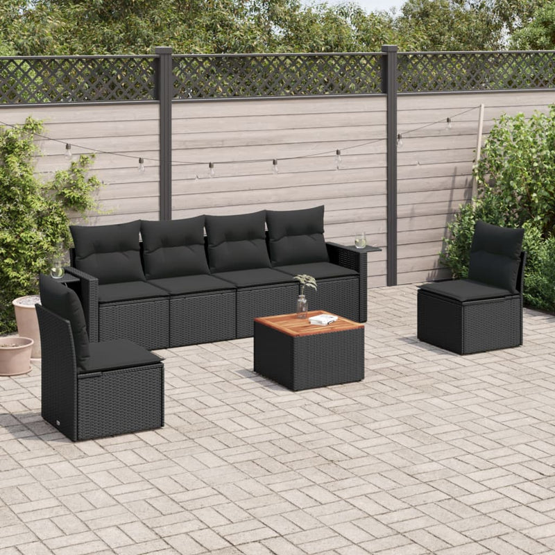 7 Piece Garden Sofa Set with Cushions Black Poly Rattan Payday Deals