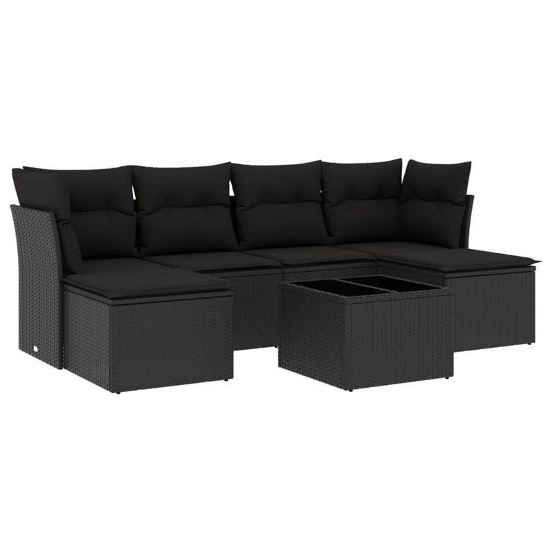 7 Piece Garden Sofa Set with Cushions Black Poly Rattan Payday Deals