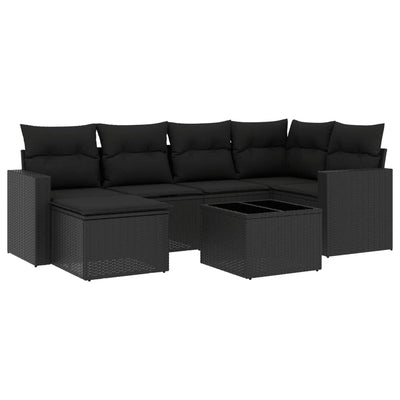 7 Piece Garden Sofa Set with Cushions Black Poly Rattan Payday Deals