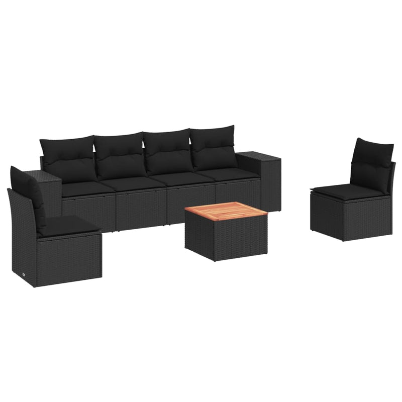 7 Piece Garden Sofa Set with Cushions Black Poly Rattan Payday Deals