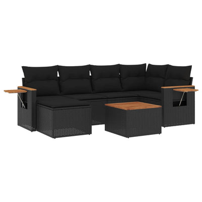 7 Piece Garden Sofa Set with Cushions Black Poly Rattan Payday Deals