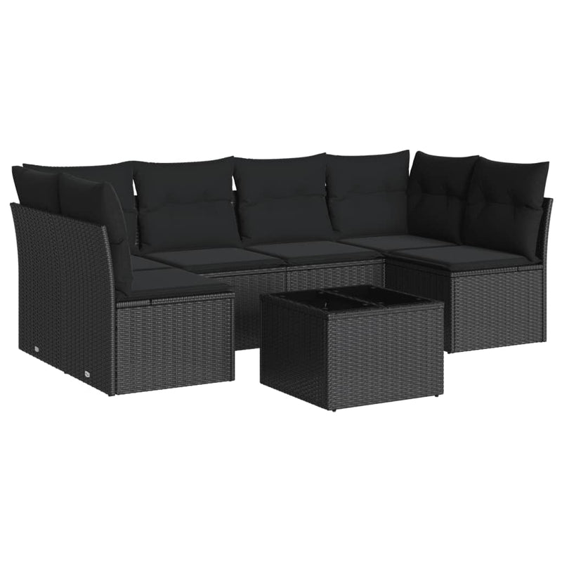 7 Piece Garden Sofa Set with Cushions Black Poly Rattan Payday Deals