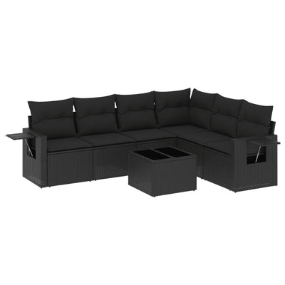 7 Piece Garden Sofa Set with Cushions Black Poly Rattan Payday Deals