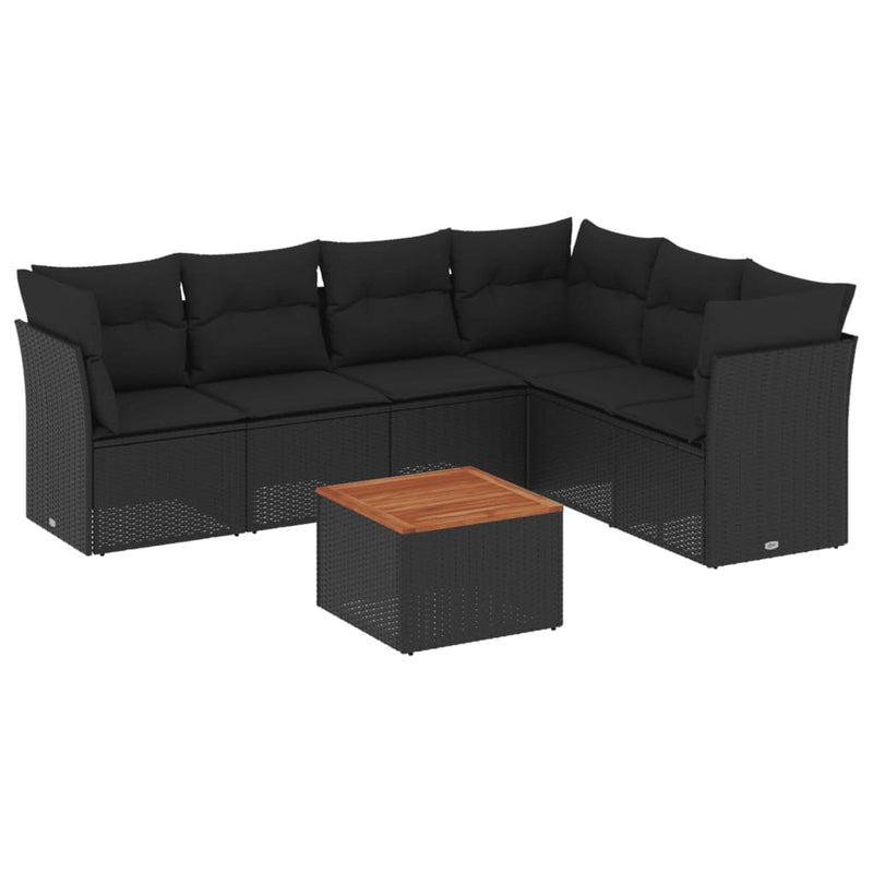 7 Piece Garden Sofa Set with Cushions Black Poly Rattan Payday Deals