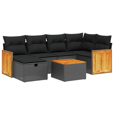 7 Piece Garden Sofa Set with Cushions Black Poly Rattan Payday Deals