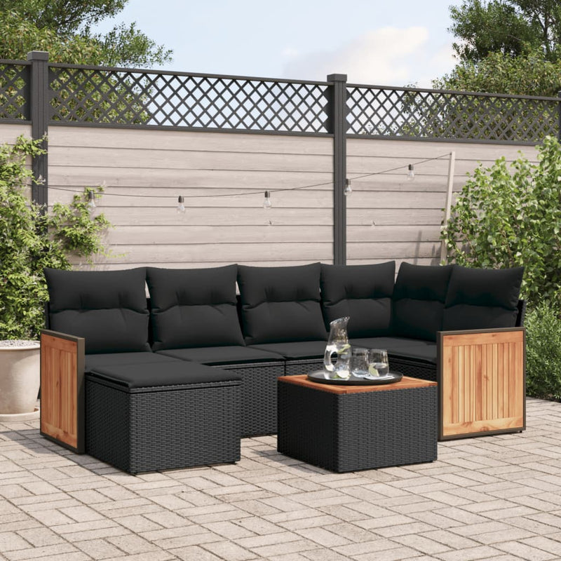 7 Piece Garden Sofa Set with Cushions Black Poly Rattan Payday Deals