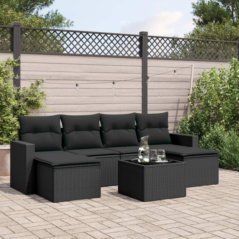 7 Piece Garden Sofa Set with Cushions Black Poly Rattan Payday Deals