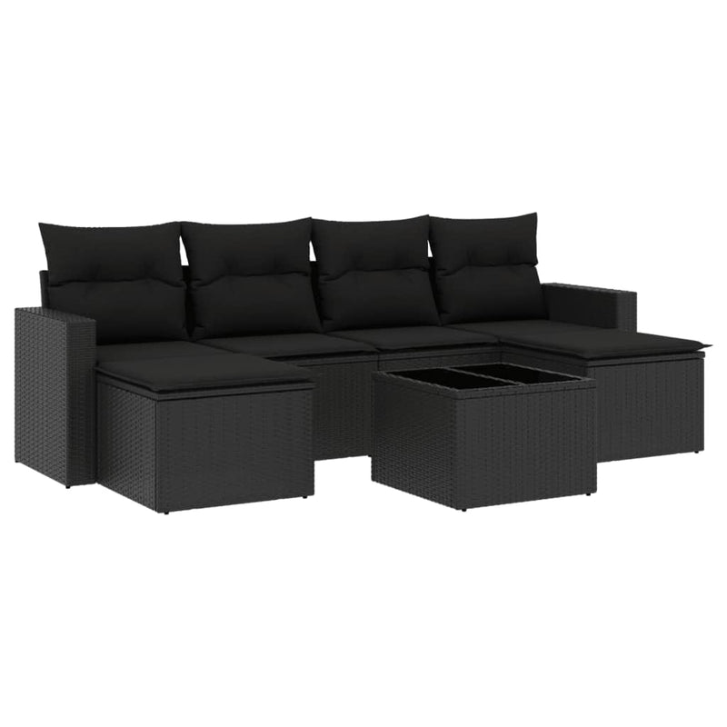 7 Piece Garden Sofa Set with Cushions Black Poly Rattan Payday Deals